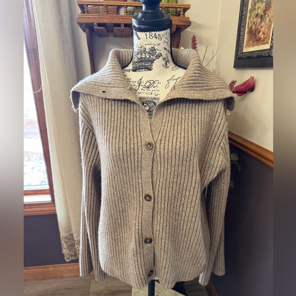 Joie Ribbed Button Front Foldover Collar Sweater Cardigan - Picture 2 of 8